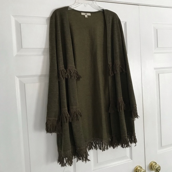Army Green Fringe Cardigan - Picture 2 of 4
